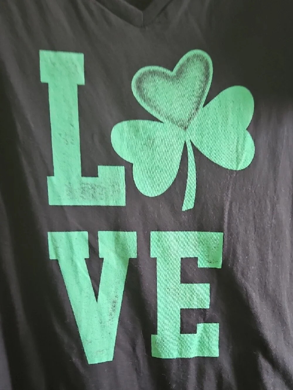 Torrid Black V-Neck Tee with Green Shamrock LOVE Print - Picture 3 of 4